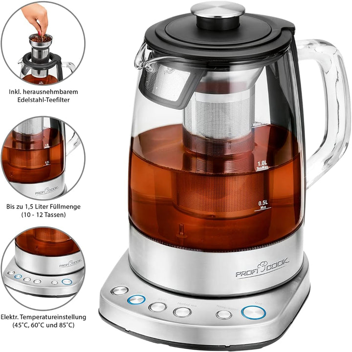 ProfiCook PC-WKS 1167 G, WIFI-gesteuerter 2in1 Tee- und Wasserkocher, kostenlose App, programmierbar