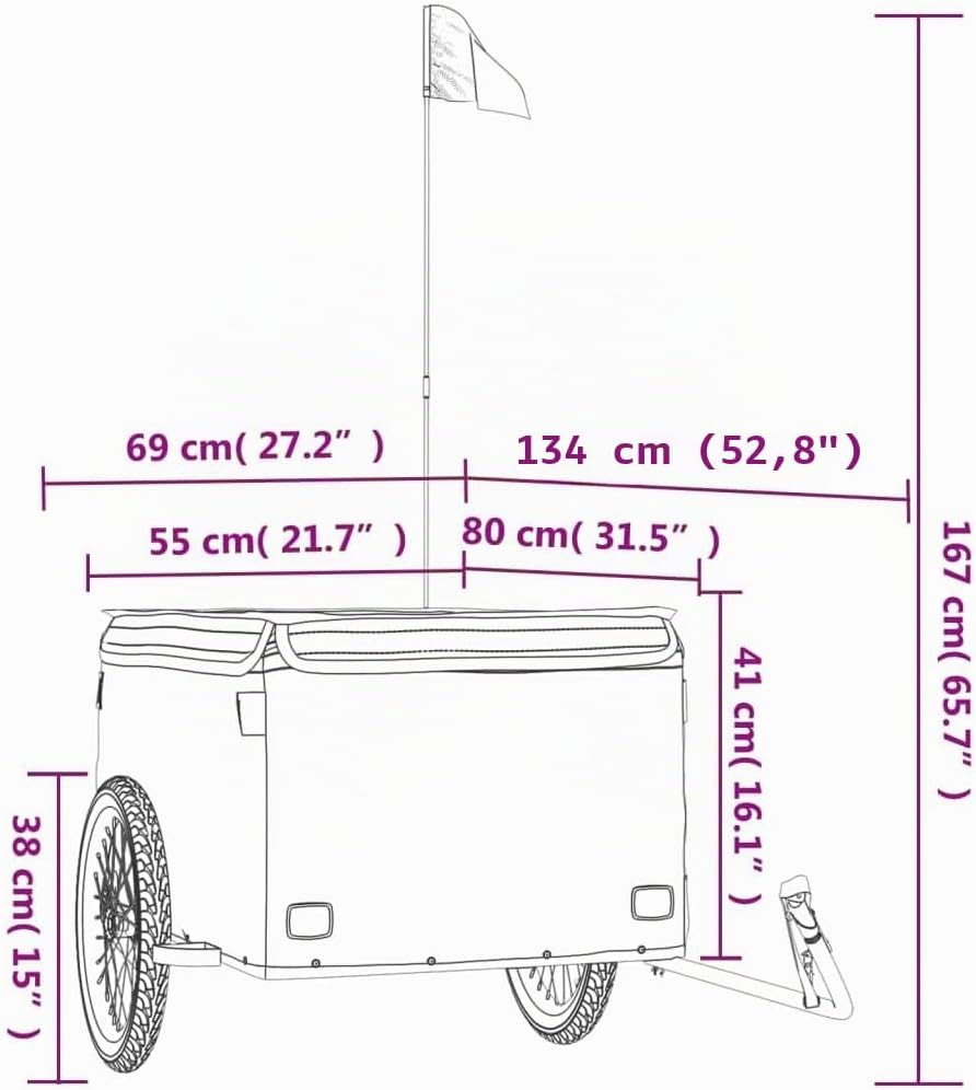 vidaXL Lastenanhänger Fahrrad Fahrradanhänger Transportanhänger Anhänger Eisen 134 x 69 x 59 cm Rot,