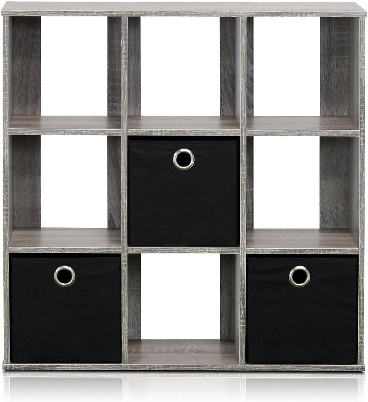 Furinno Simplistic Organizer/Regal mit 9 Fächern und 3 Einschüben, holz, Grau/schwarz, 20.07 x 67.82