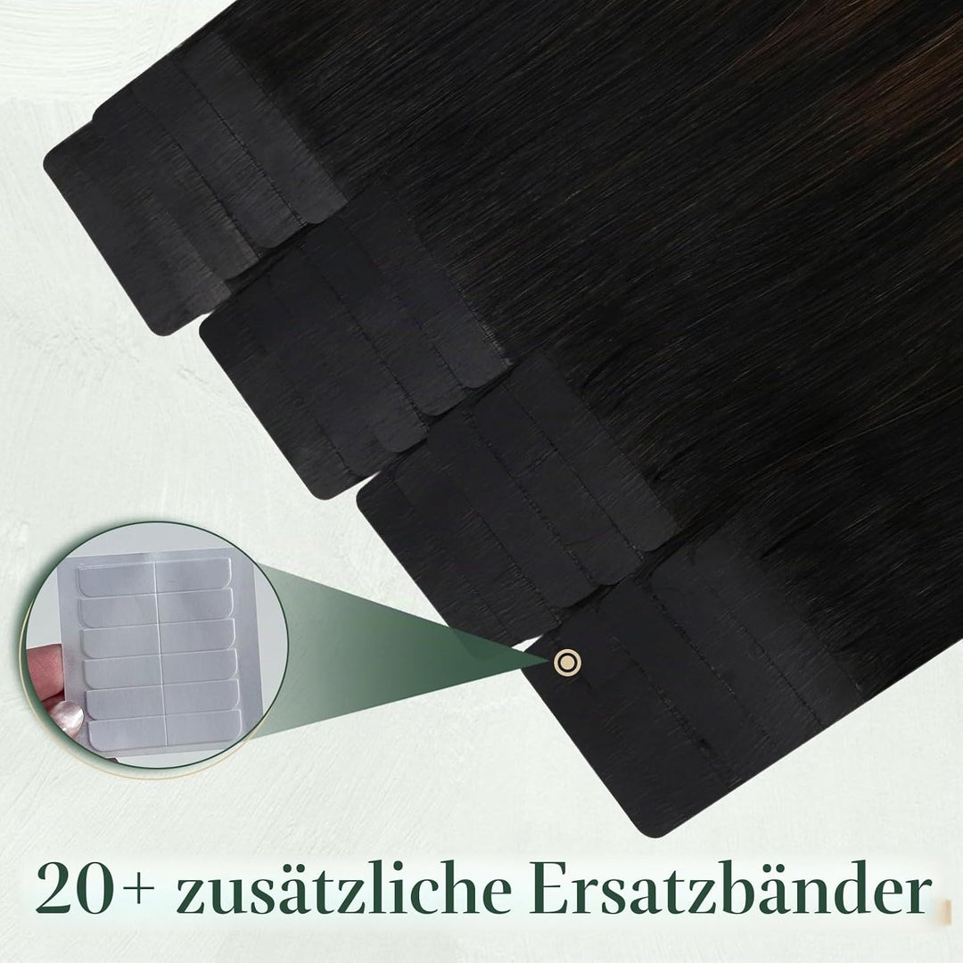 Ugeat Haarextension Tape in Echthaar 55cm Tapes in Echthaar Extension Balayage Schwarz zu Karamell B