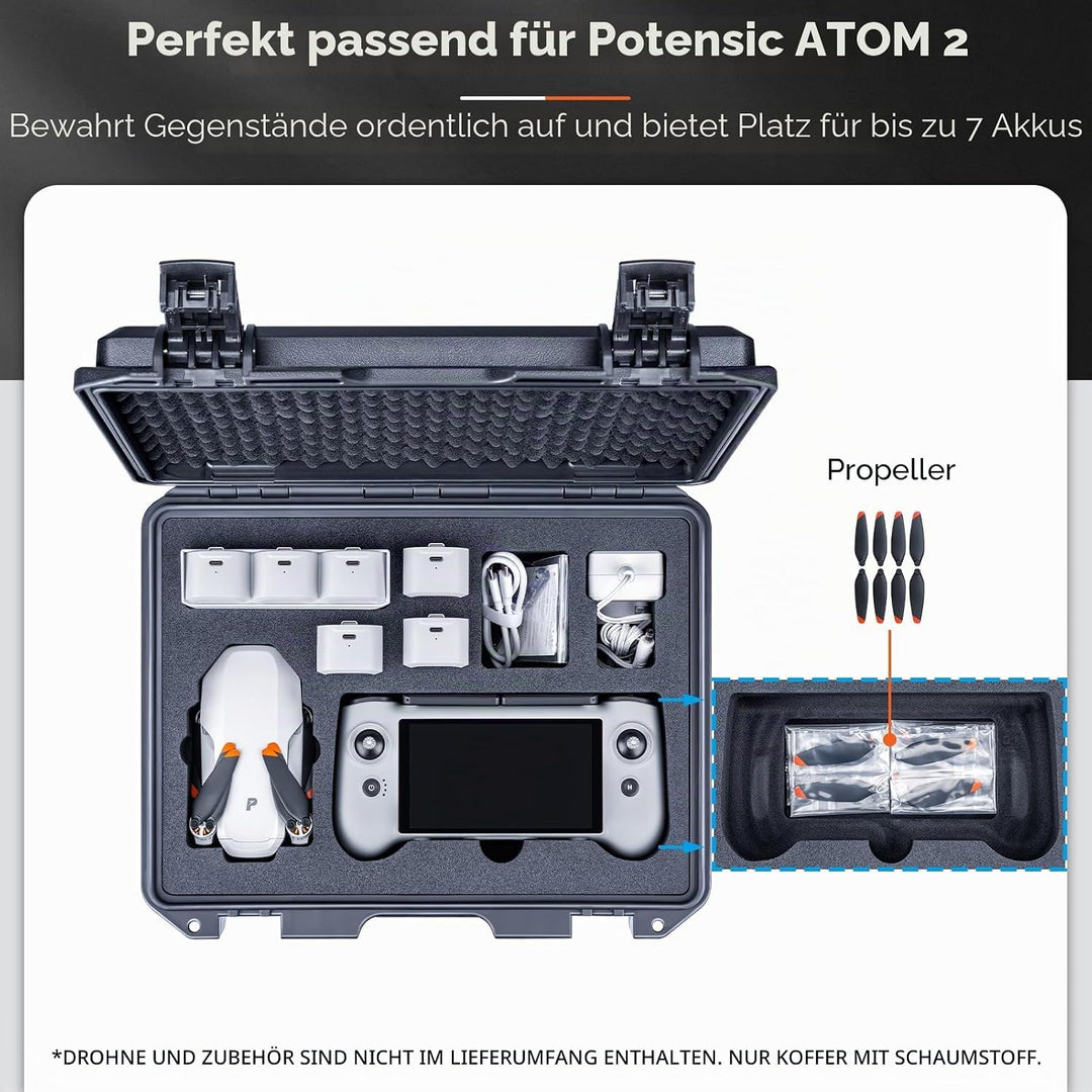 Lykus Titan AM110 Wasserdicht Tasche/Koffer/Case für Potensic Atom 2 und PTD 1 RC,Unterstützt 7 Akku