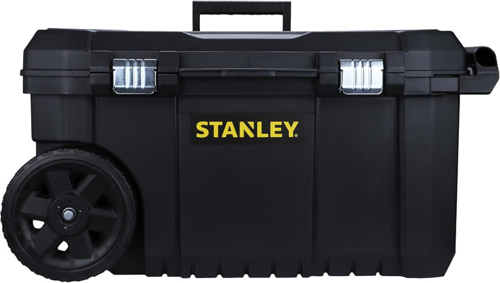Stanley Essential Mobile Montagebox (50 L, Metallverschlüsse, Teleskopgriff, stabile Räder für schwe