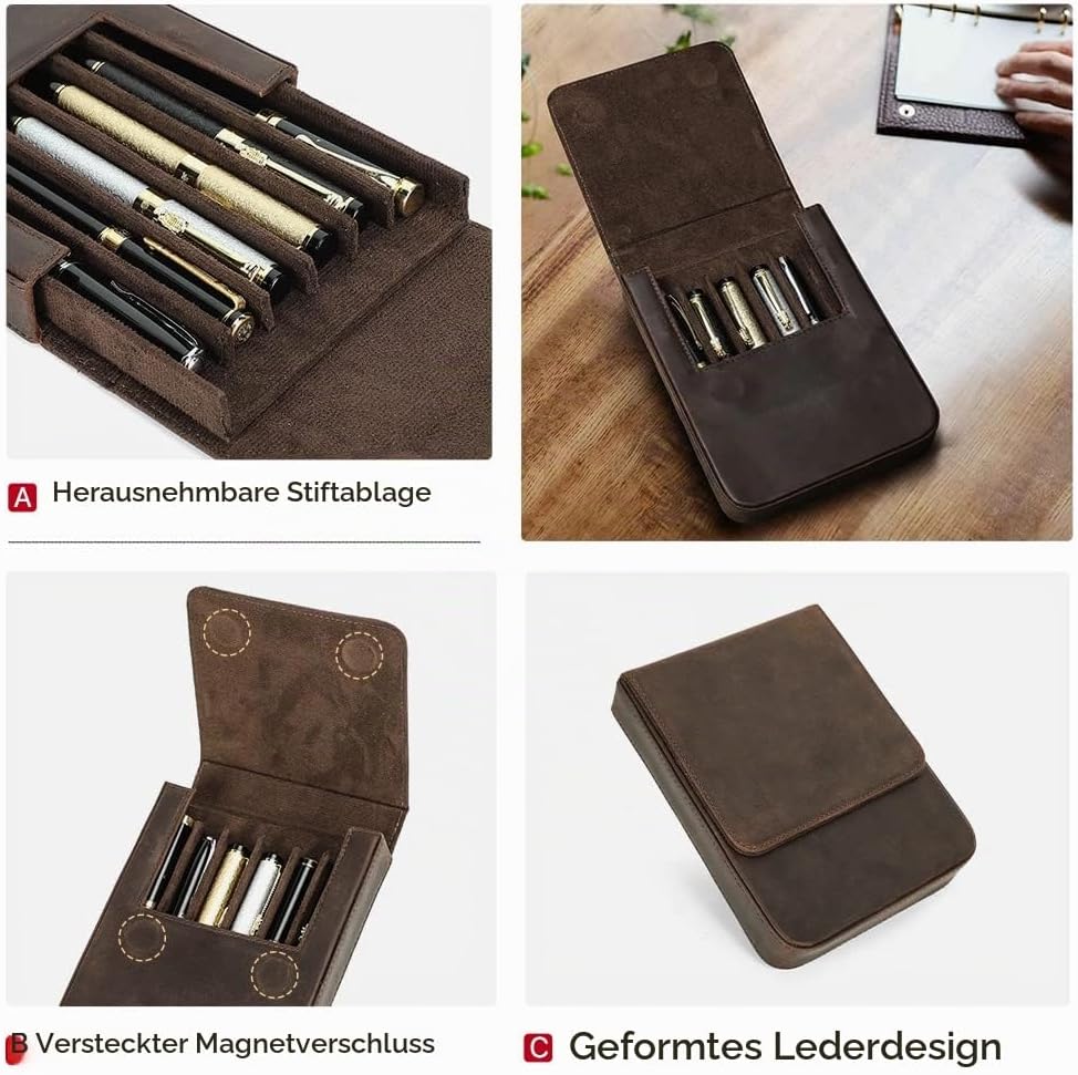 Contacts Stifteetui Leder für 6 stifte,Handgefertigt Vintage-Stifthalter, Stift-Schutzhülle für Reis