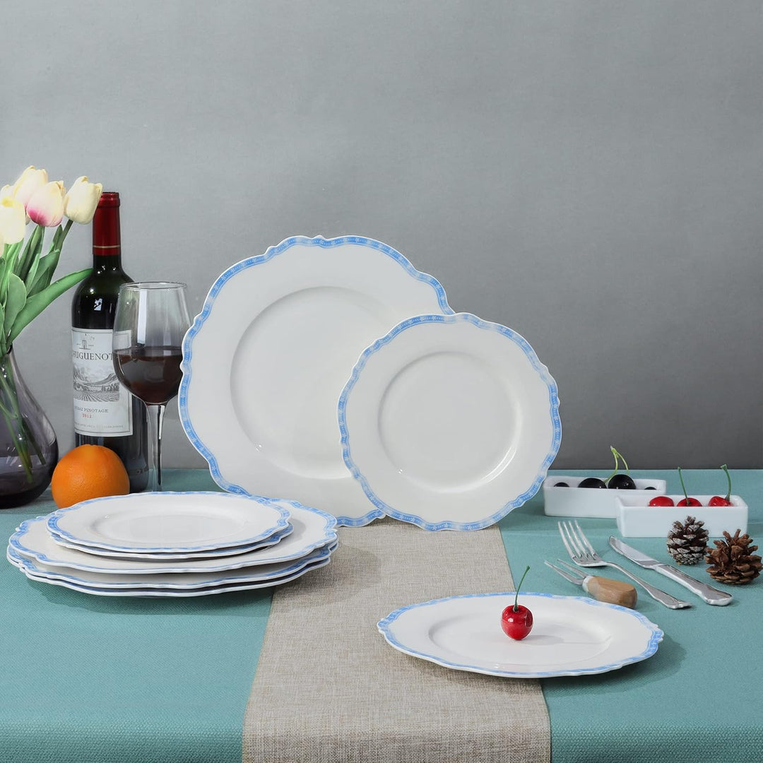 fanquare 4 Stück Dessertteller Set aus Porzellan, Pastateller mit Blau Stern Rand, Kuchenteller Früh