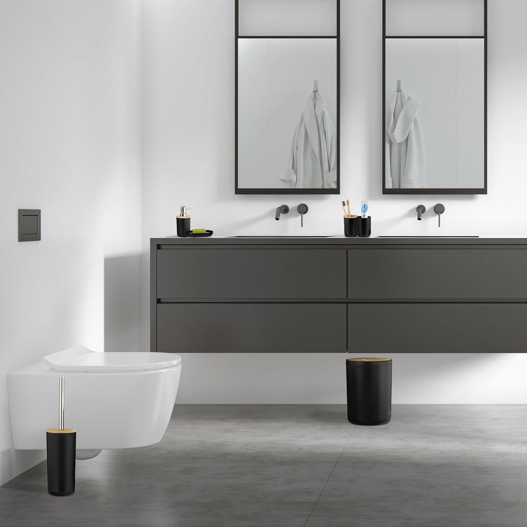 Relaxdays Badezimmer Set, 6-teilig, Badaccessoires Kunststoff, Bambus, komplette Badezimmerausstattu