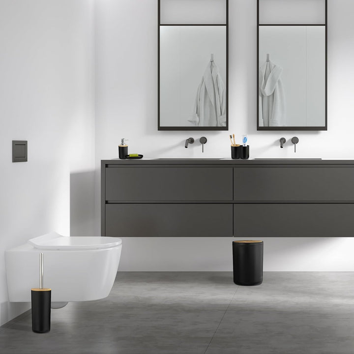 Relaxdays Badezimmer Set, 6-teilig, Badaccessoires Kunststoff, Bambus, komplette Badezimmerausstattu