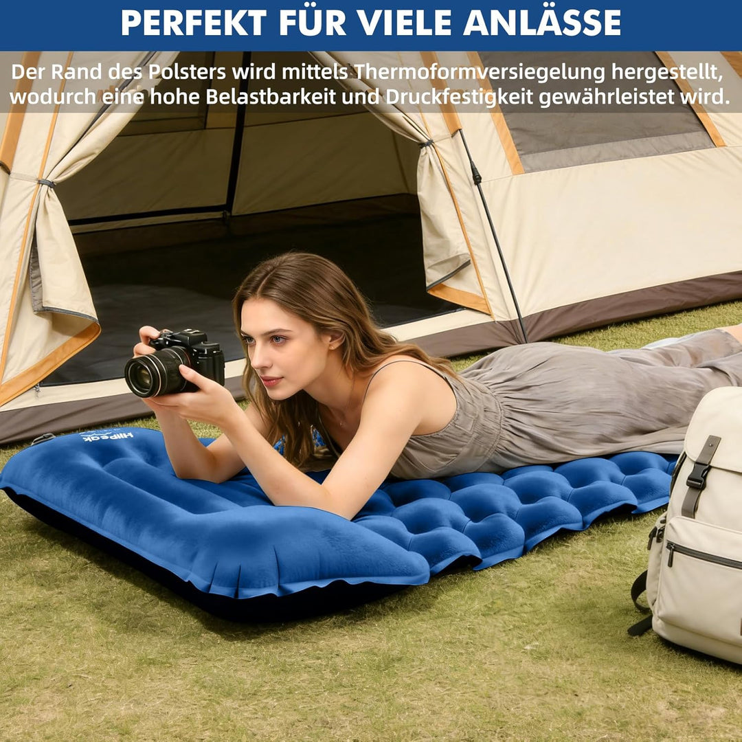 HiiPeak Isomatte – Suede Aufblasbare Camping matratze mit Integriertem Kopfkissen, Wasserdicht Luftm