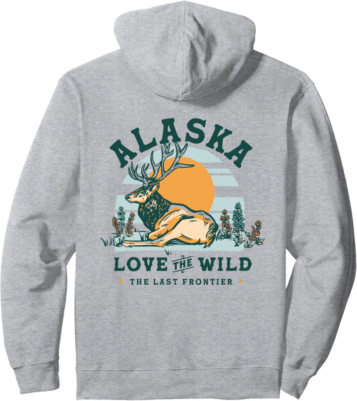 Alaska The Last Frontier Retro Adventure & Travel Elch Art Pullover Hoodie