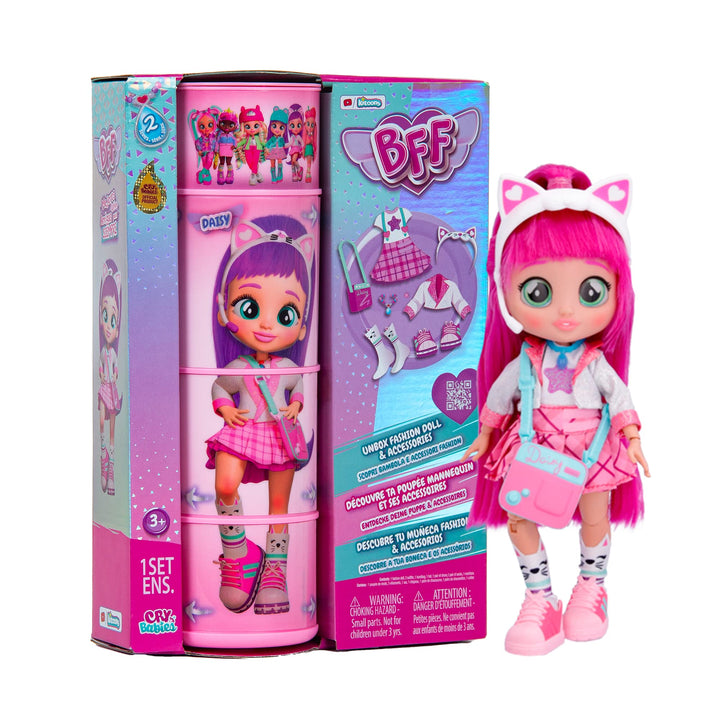 BFF by Cry Babies S2 Daisy Modepuppe mit Langen Haaren, Stoffkleidung und 9 Accessoires, Spielzeugge