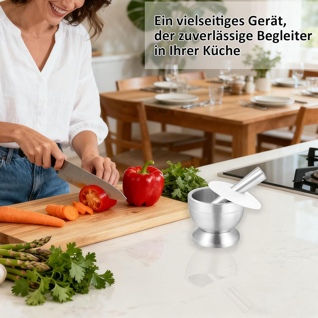 304 Edelstahl Mörser mit Stössel, 350ml Mörser und Stössel Set, 12cm Haushaltsstössel und Mörserscha