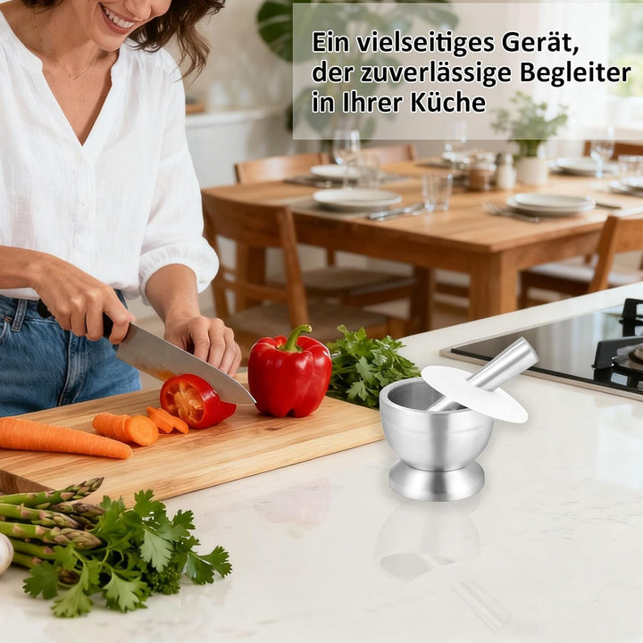 304 Edelstahl Mörser mit Stössel, 350ml Mörser und Stössel Set, 12cm Haushaltsstössel und Mörserscha