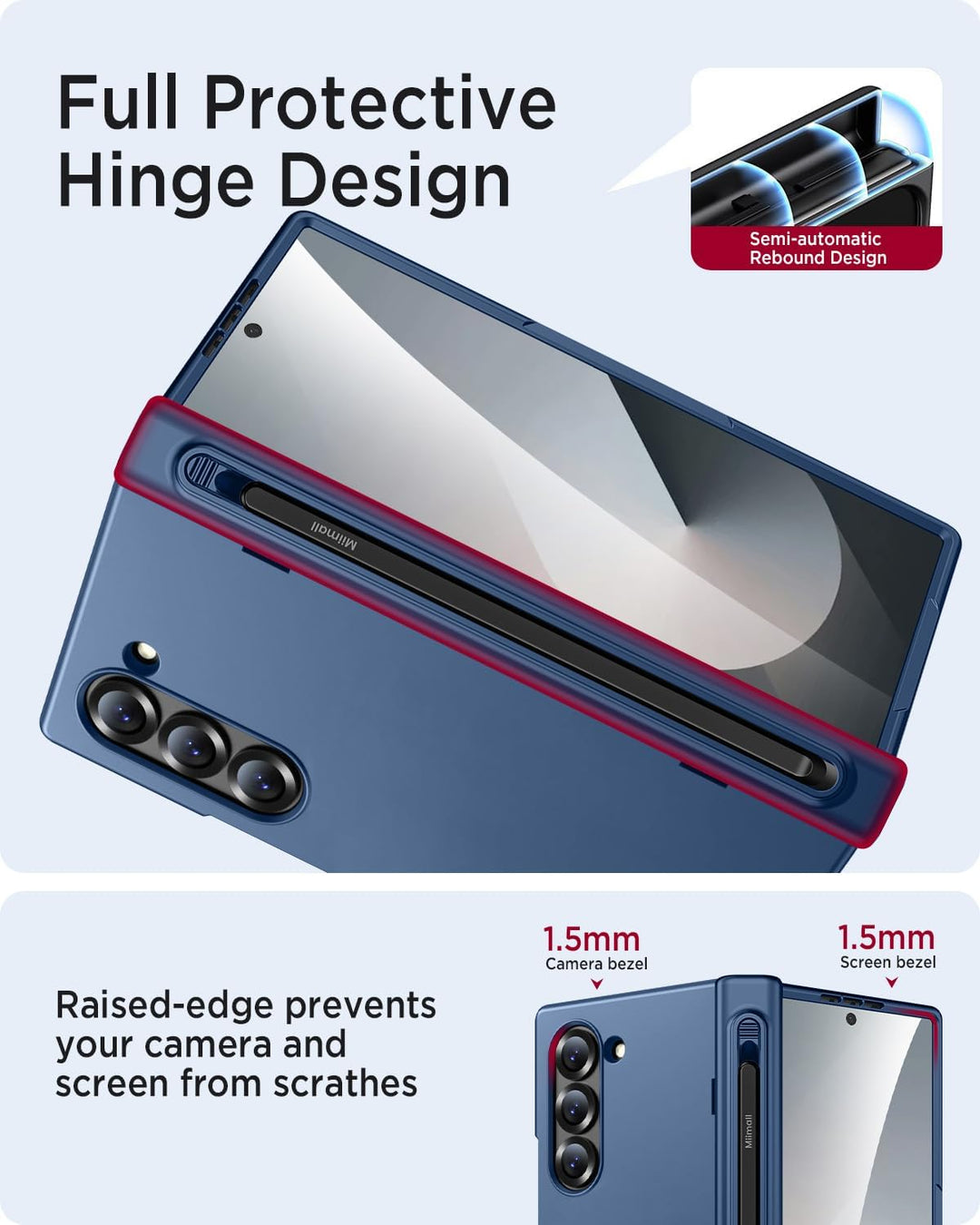 Miimall Magnet Handyhülle für Samsung Galaxy Z Fold 6 Hülle Dünn mit S Pen Halter+SPen, [Scharnier S