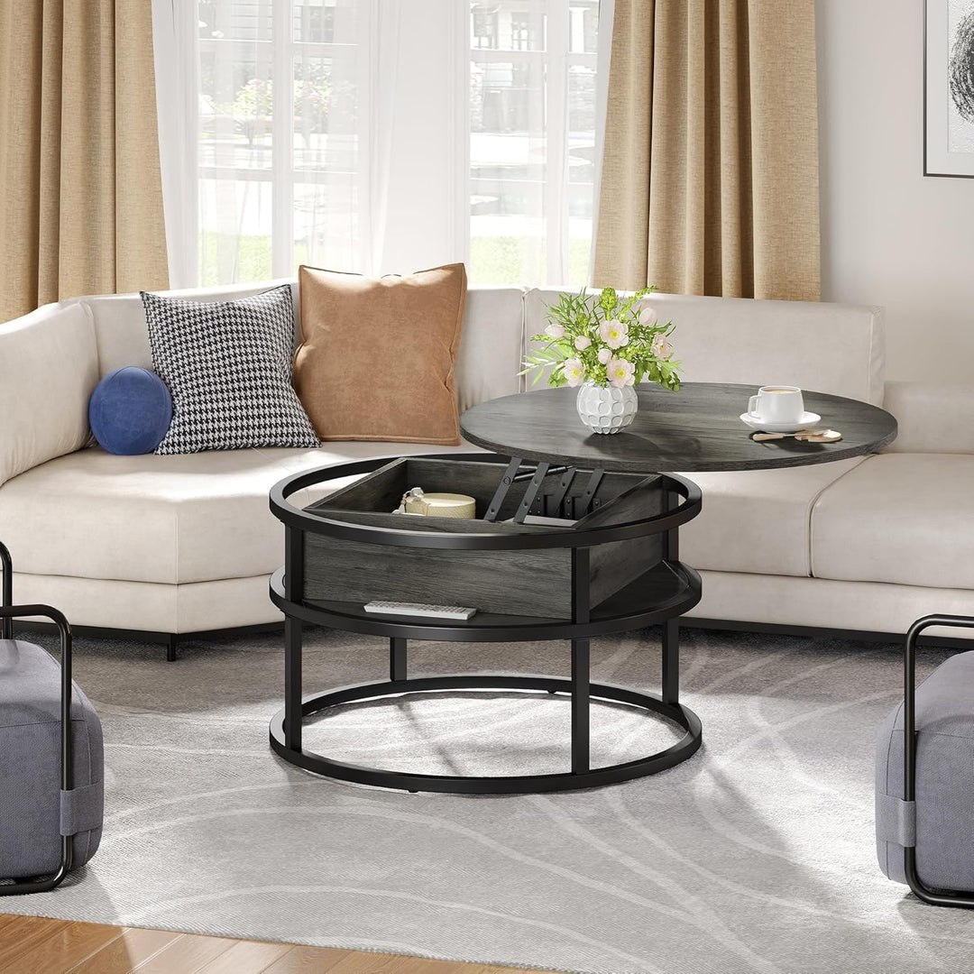 YITAHOME Couchtisch Rund mit Hebeplatte, Wohnzimmertisch mit verstecktem Ablagefach, Beistelltisch R