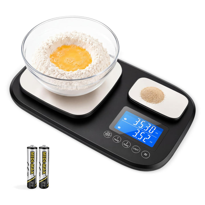 Küchenwaage Digital 15 kg mit Feinwaage 500 g/0,01 g, 2 Flächen zum Backen | Tara-und Addierfunktion