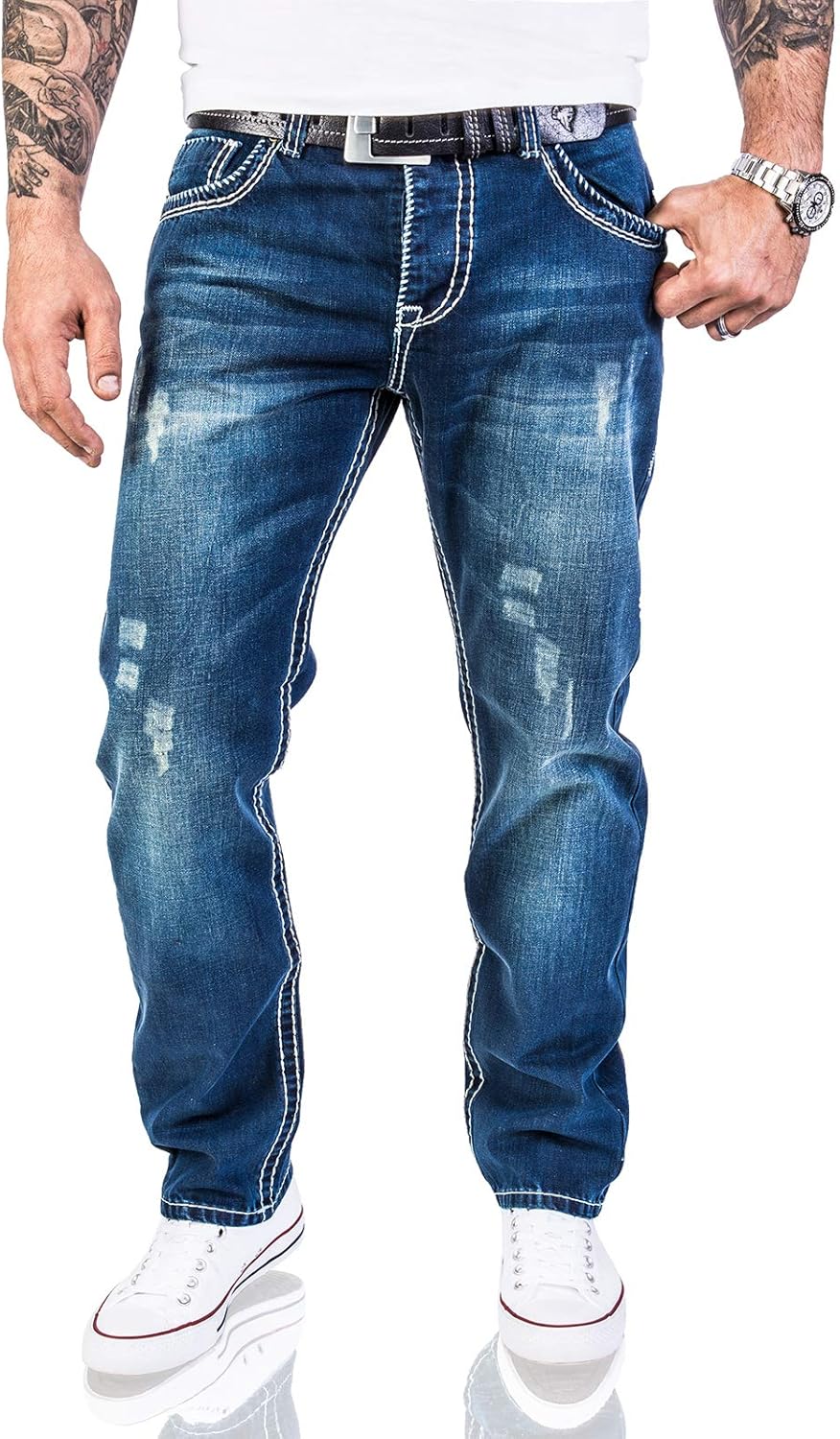 Rock Creek Herren Designer Jeans Hose Dicke Nähte Vintage Blau RC-2056 36W / 34L Blau, 36W / 34L Bla