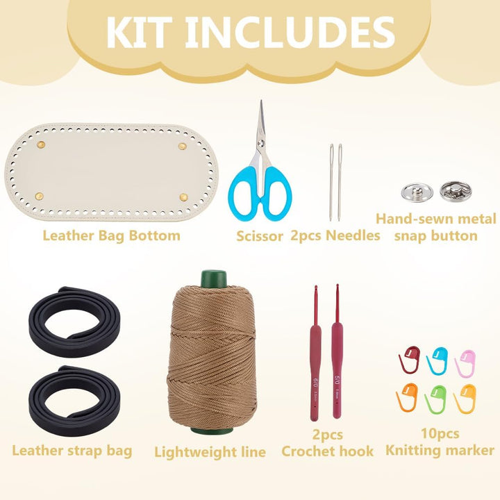 WEBEEDY Häkelbeutel Set Für Erwachsene Anfänger Häkel Taschen Set Mit Video Tutorials Lederbasis Und