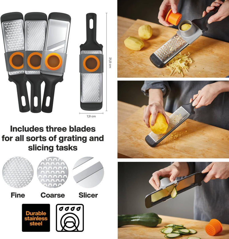 Fiskars Gemüsehobel und -reiben-Set, 3-teilig., Metall/Kunststoff, Functional Form, 1014414 Hobel+Re