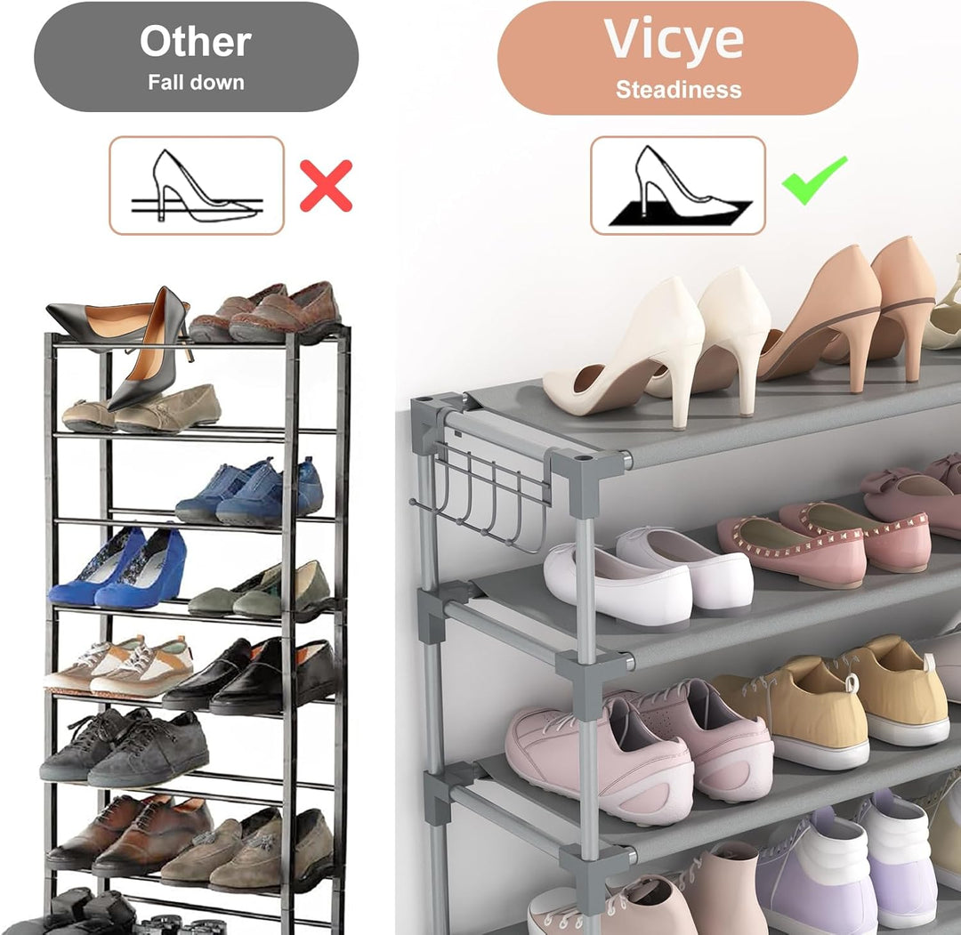Schuhregal 10 Ebenen, Schuhschrank Metall für 50 Paar Schuhe, Schuhorganizer 155cm Hoch, Schuhaufbew
