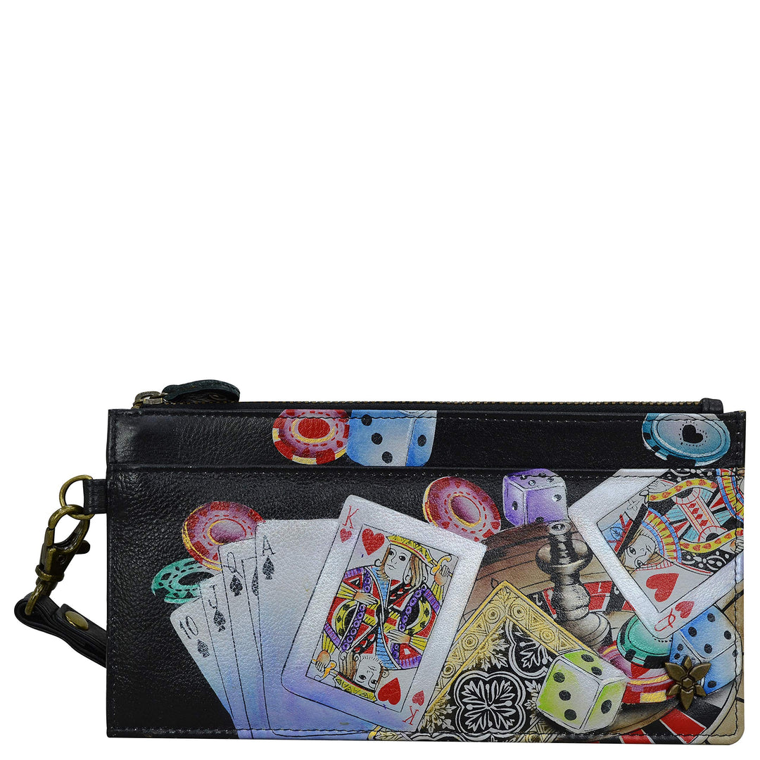 Anuschka Handbemalte Organizer Clutch mit Handschlaufe aus echtem Leder RFID-Schutz High Roller, Hig