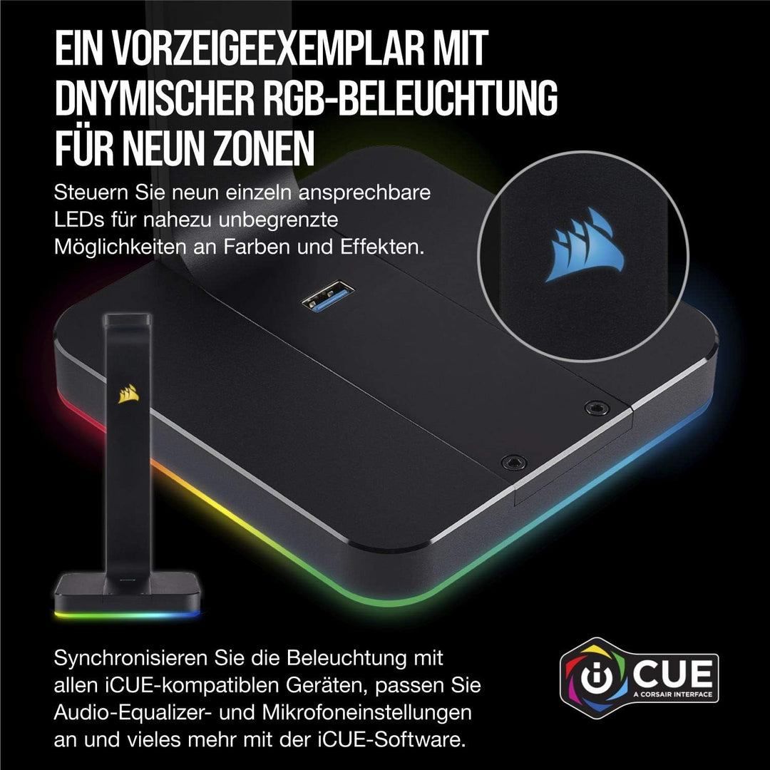 Corsair ST100 Premium Kopfhörer-Ständer (2x USB 3.1, Aluminium, 7.1 Dolby Audio Ausgang) schwarz RGB