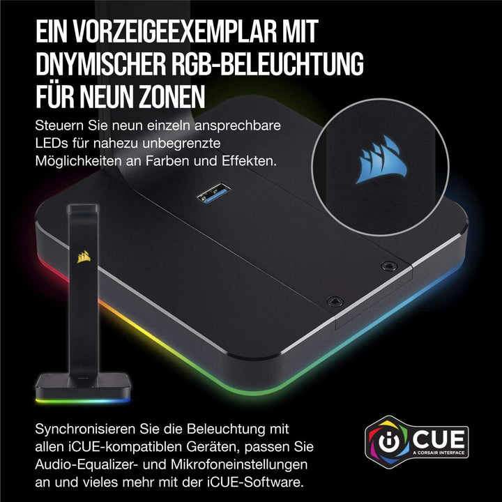 Corsair ST100 Premium Kopfhörer-Ständer (2x USB 3.1, Aluminium, 7.1 Dolby Audio Ausgang) schwarz RGB