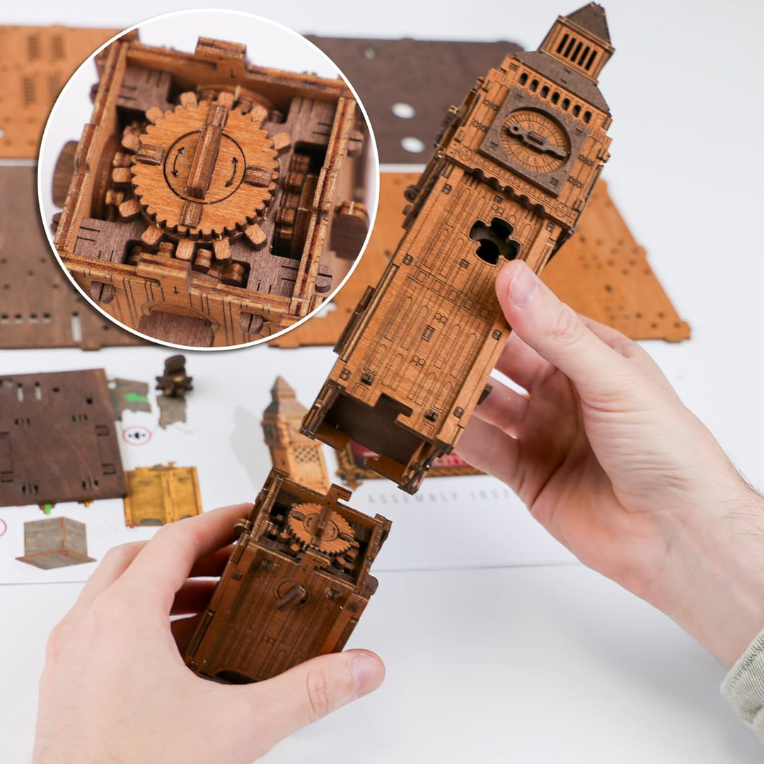 Holzpuzzle Box Big Ben - 3D Holzpuzzle für Erwachsene | Escape Room Challenge | Cluebox Style Holz T