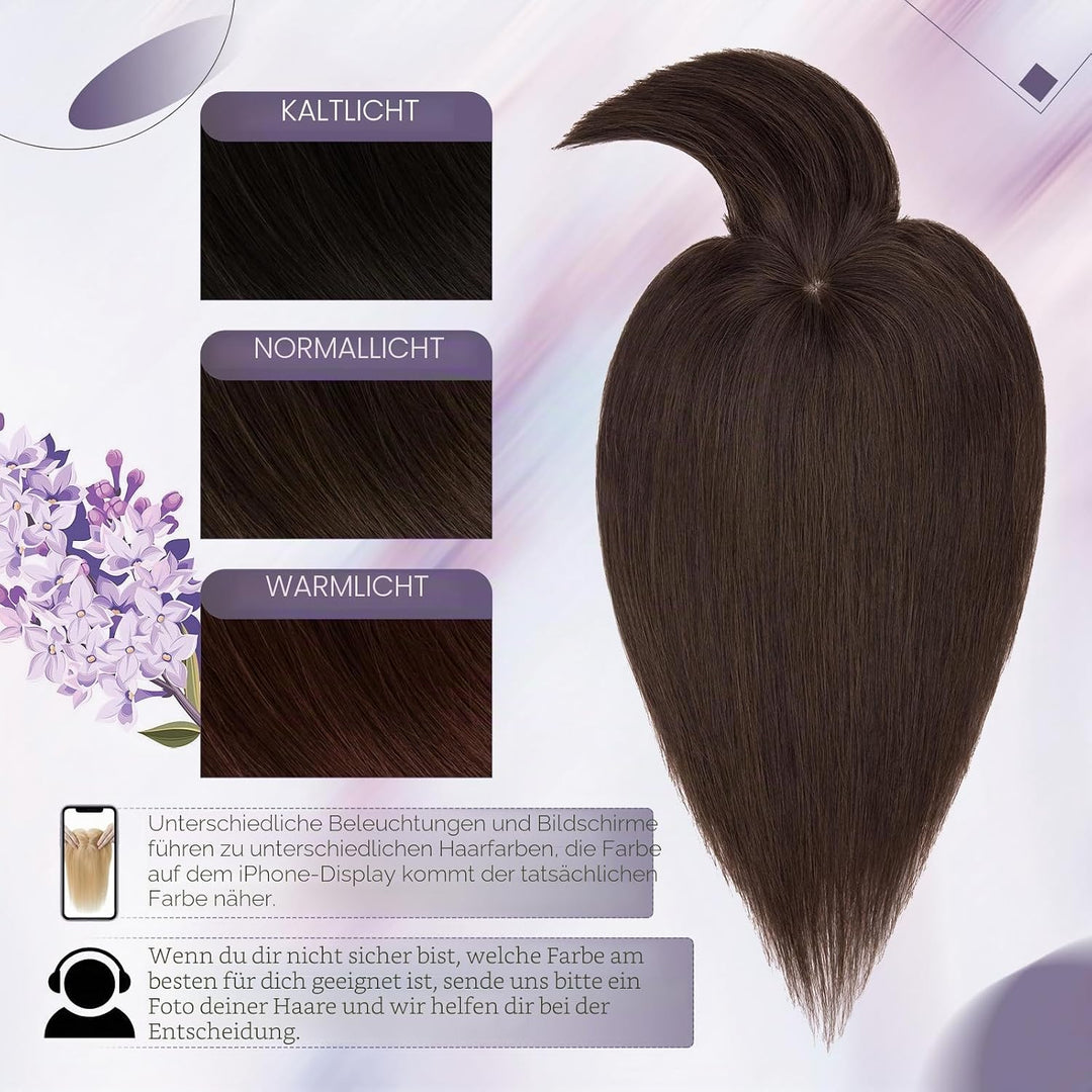 Elailite Hair Topper Echthaar, Toupet Damen mit langem Pony, Clip in Haarteil, Haartopper Basis 10x1