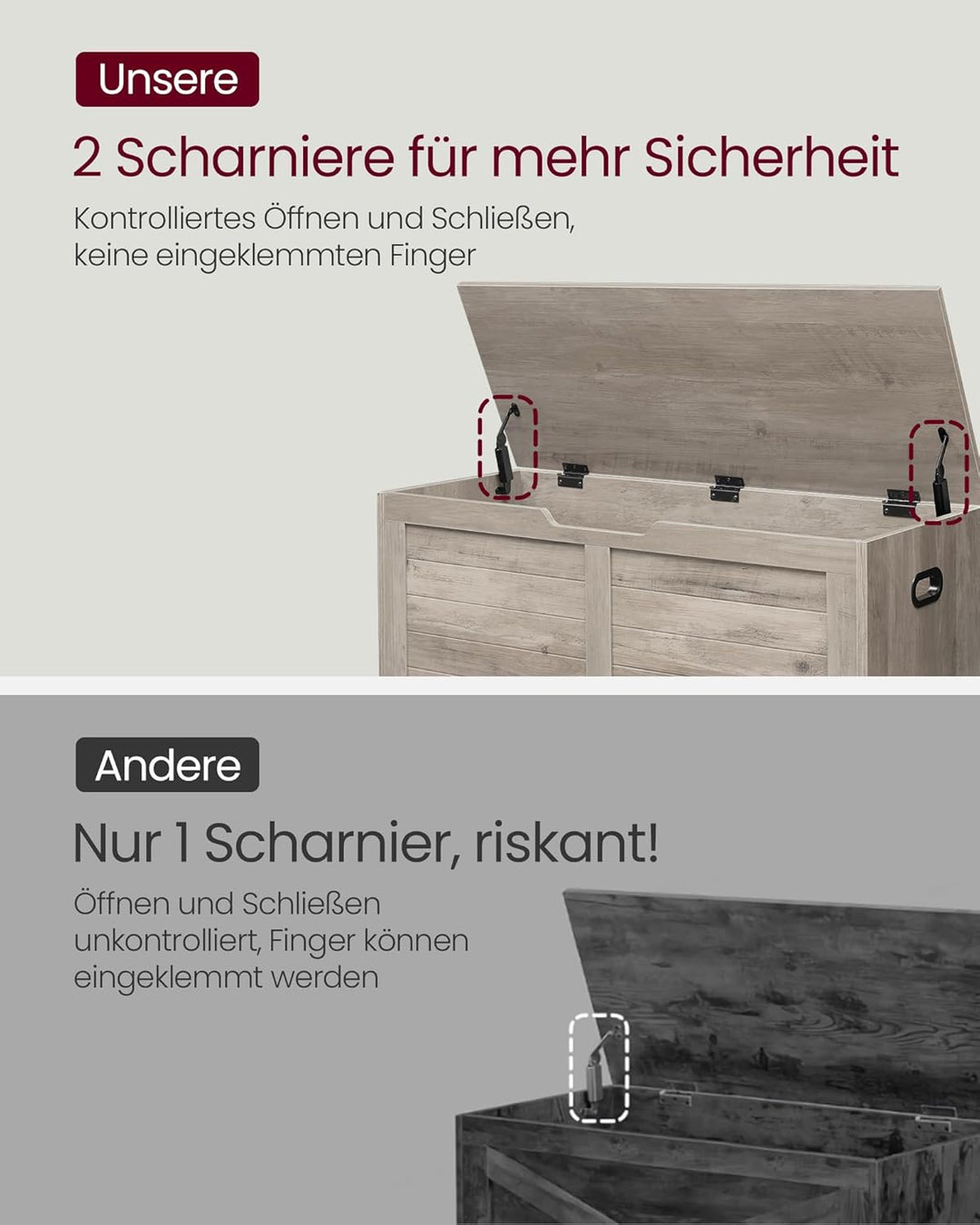 VASAGLE Schuhbank, Sitzbank mit Stauraum, Sitztruhe mit 2 Sicherheitsscharnieren, Aufbewahrungsschra