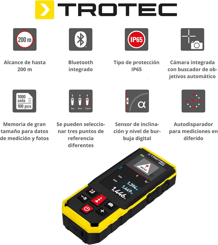 TROTEC Laser-Entfernungsmesser TD200 | Messgerät für professionelle Messanwendungen bis 200 m Reichw