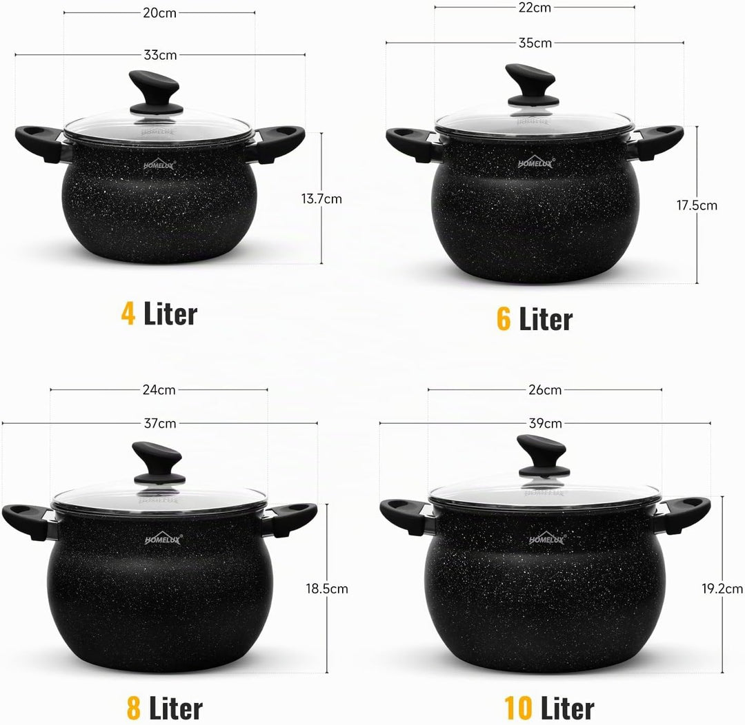 Homelux Topfset Induktion 8-teilig, 4+6+8+10L Kochtopf Set mit Glasdeckel, Induktions Töpfe Set Anti