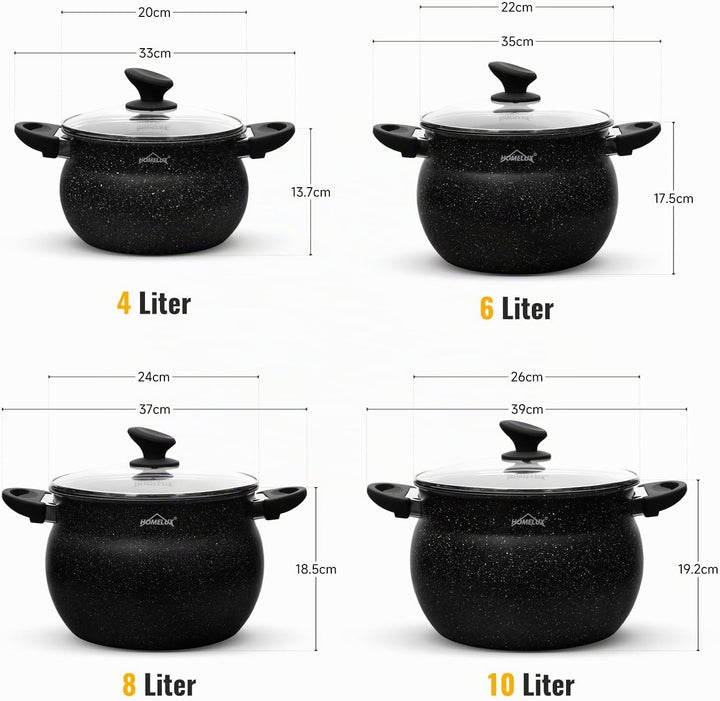 Homelux Topfset Induktion 8-teilig, 4+6+8+10L Kochtopf Set mit Glasdeckel, Induktions Töpfe Set Anti
