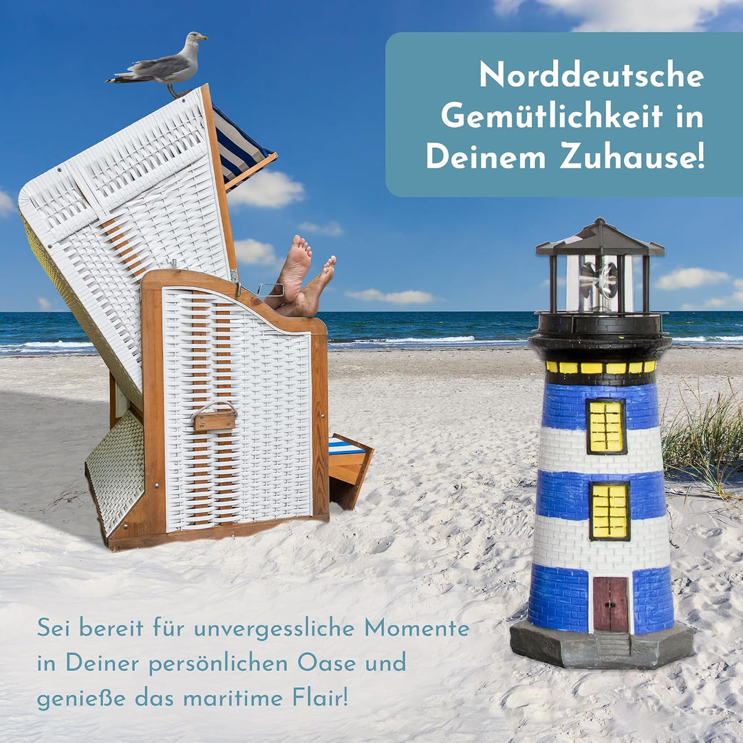 NATIV LED Solar-Leuchtturm mit rotierender Leuchte, handgefertiger Dekoturm für den Aussenbereich, 3