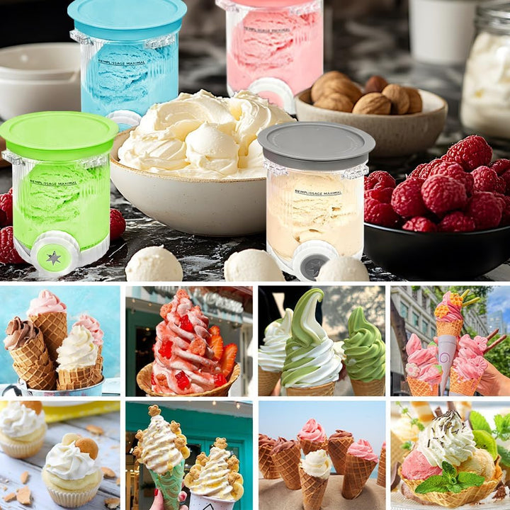 4 Stück Behälter für Ninja Creami Deluxe Pints, 480 ml Ersatz für Ninja Creami Deluxe Pints und Deck