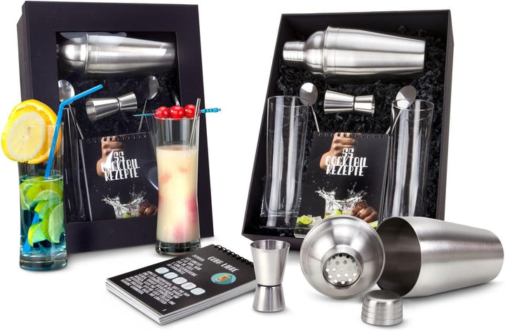 Römer Präsente Geschenkset Cocktailbox: 8-teilig, Cocktailshaker, Rezeptbuch mit 55 Rezepten, 2 Long