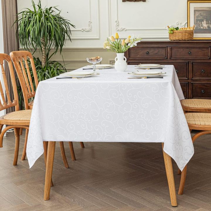 Romanstile Grosse Weisse Tischdecke 300x150 cm Elegante abwaschbare rechteckige Wasserabweisende Dam
