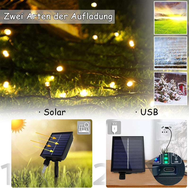 NAIZY Solar Lichterkette aussen 100m 1000LEDs Solar Weihnachtsbeleuchtung Warmweiss Lichtervorhang m