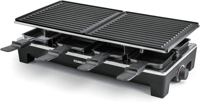 ROMMELSBACHER Raclette Grill RCS 1350 – 2 Wendegrillplatten, 1 Steingrillplatte, 8 Pfännchen, 8 Scha