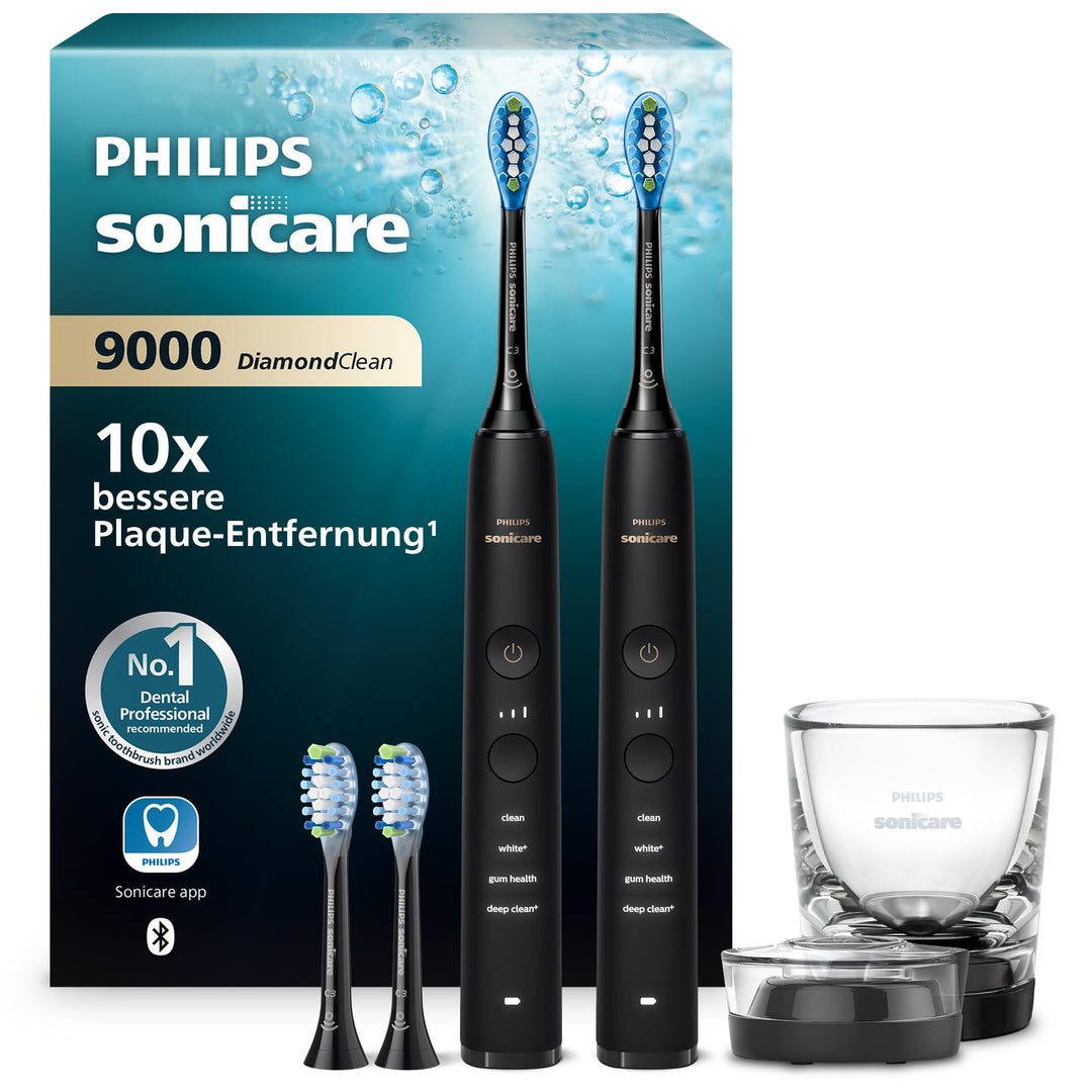 Philips Sonicare DiamondClean 9000 elektrische Zahnbürste, Doppelpack, Schallzahnbürste mit App, Dru