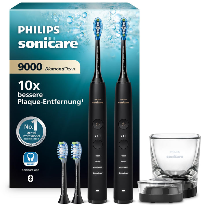 Philips Sonicare DiamondClean 9000 elektrische Zahnbürste, Doppelpack, Schallzahnbürste mit App, Dru
