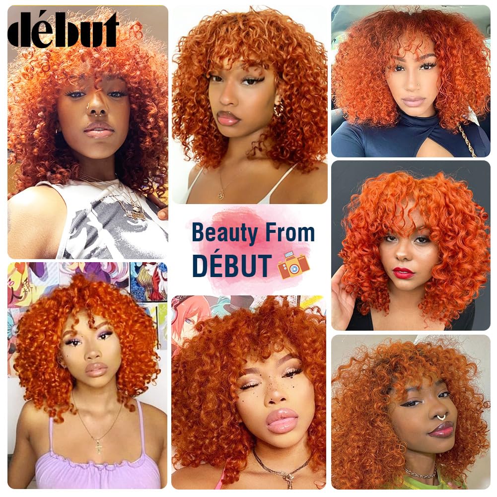 DÉBUT Echthaar Perücke mit Pony Kurze lockige Bob Perücke Echthaar Jerry Curl Bob Perücke für schwar