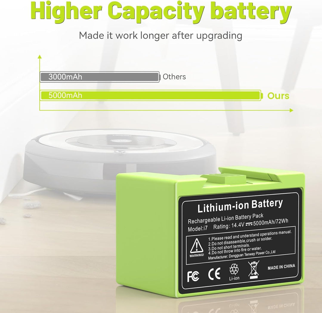 5000mAh Li-ion Akku für i7, ASUNCELL 14.4V Ersatzakku für iRobot Roomba e und i Serie i7 / i7+ i4/i4