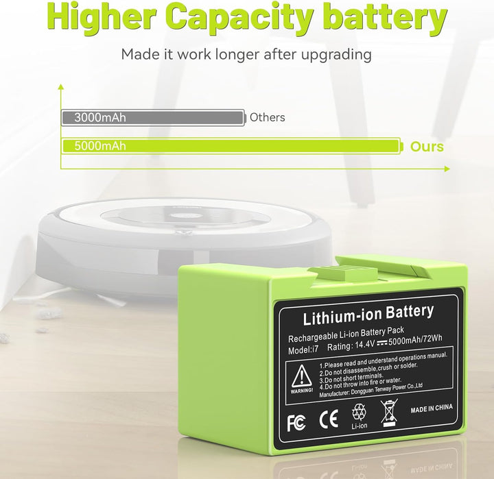5000mAh Li-ion Akku für i7, ASUNCELL 14.4V Ersatzakku für iRobot Roomba e und i Serie i7 / i7+ i4/i4