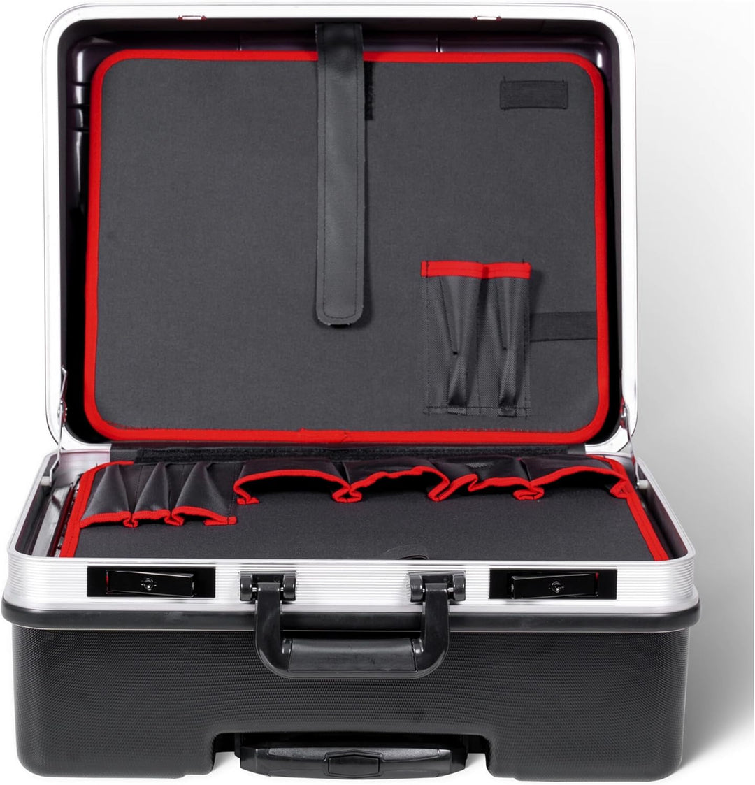 STIER Werkzeugkoffer Trolley leer, robuster Rollkoffer mit ABS-Kunsstoff & Aluminium, Toolbox schwar