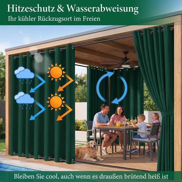 Rosnek Outdoor Vorhang Wetterfest Winddicht, Extra Breit Blickdicht Vorhänge mit Ösen Oben &amp; Unten,