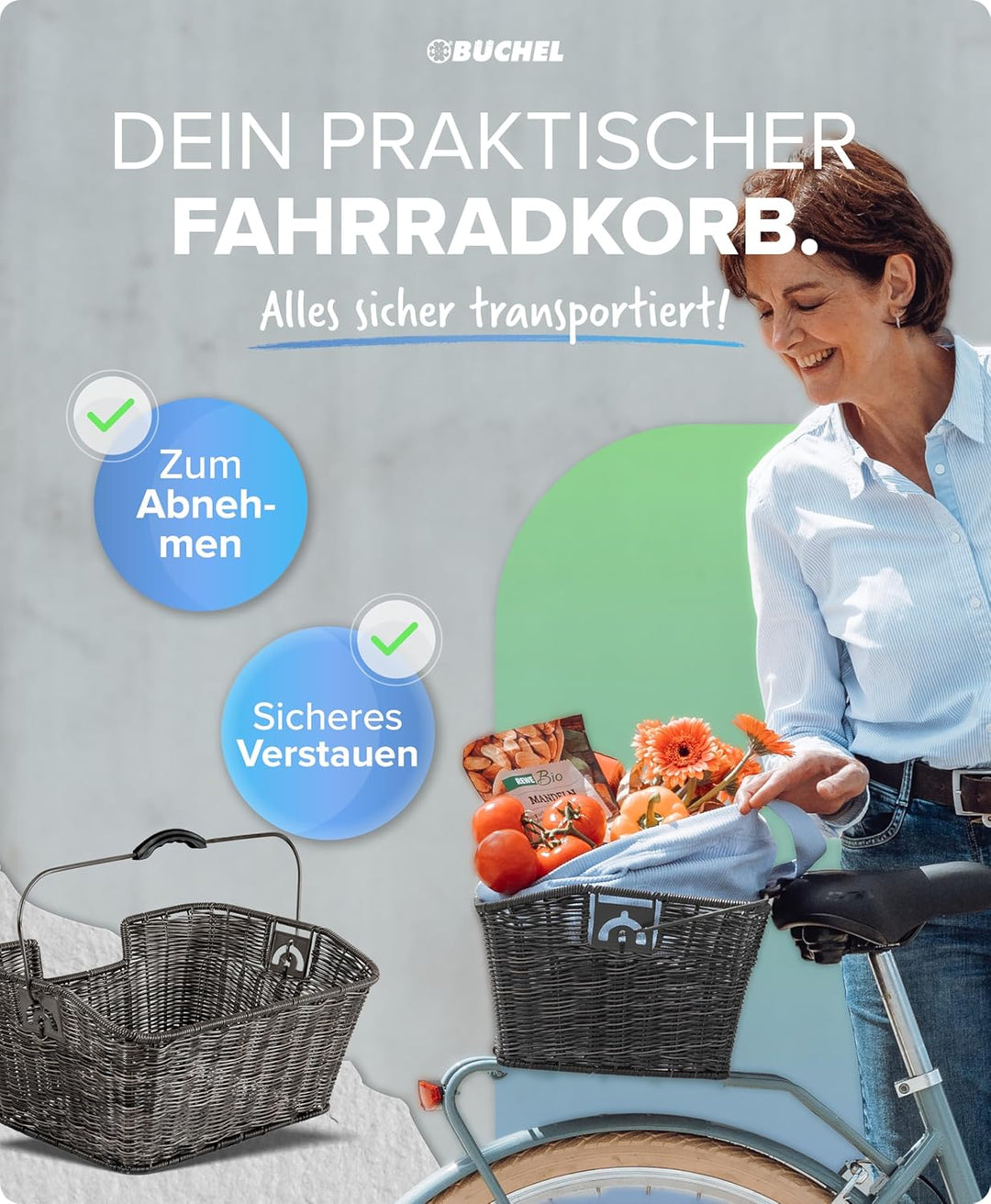 Büchel Fahrradkorb hinten - Fahrradkorb abnehmbar hinten I einfache Befestigung mit innovativem Halt