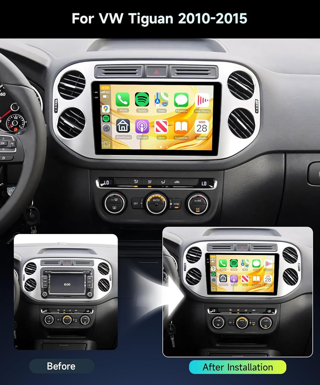 4G+64G Rimoody Android Autoradio für VW Tiguan 2010-2015 9 Zoll Wireless Carplay Touchscreen Autorad