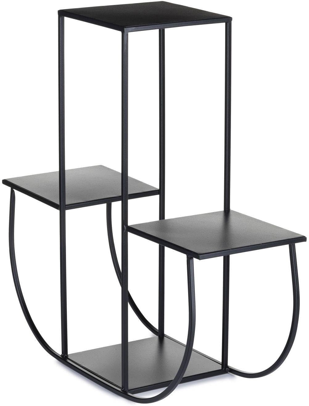 4 Etagen Blumentreppe - Metall Pflanzentreppe 70 cm Hoch - Blumenregal mit Platten 24 cm in Schwarz
