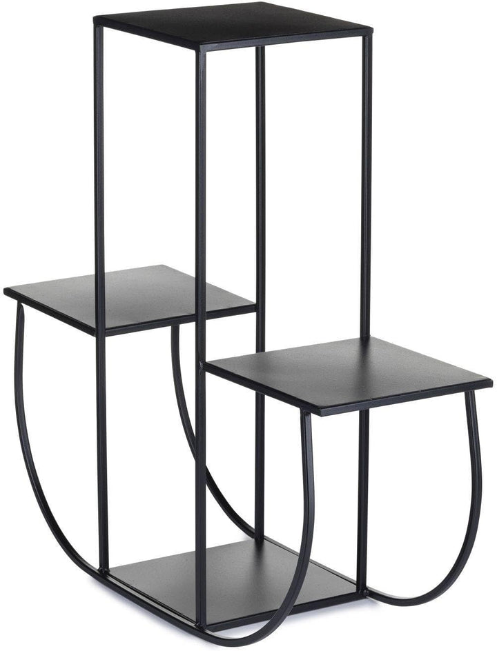 4 Etagen Blumentreppe - Metall Pflanzentreppe 70 cm Hoch - Blumenregal mit Platten 24 cm in Schwarz
