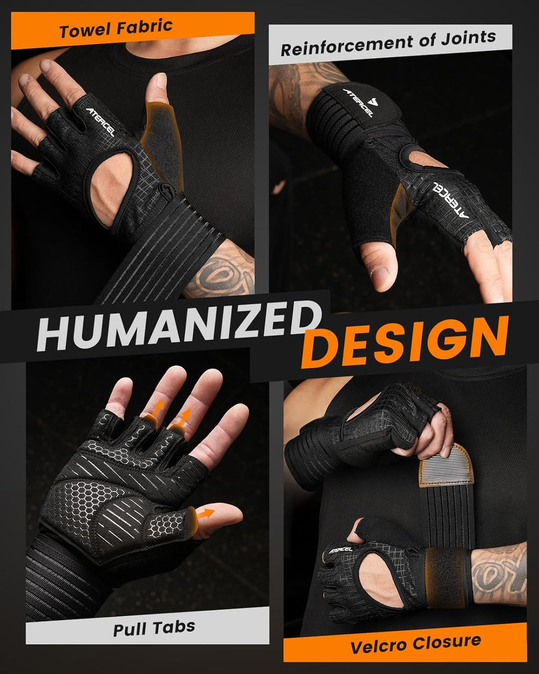 ATERCEL Fitness Handschuhe Herren Damen, Trainingshandschuhe Krafttraining Handgelenkband Handschuhe