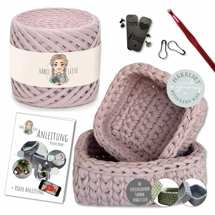 HÄKEL LIESE Häkelset für Anfänger - Kleiner Korb, Textilgarn, Crochet Set, DIY Set für Erwachsene, K